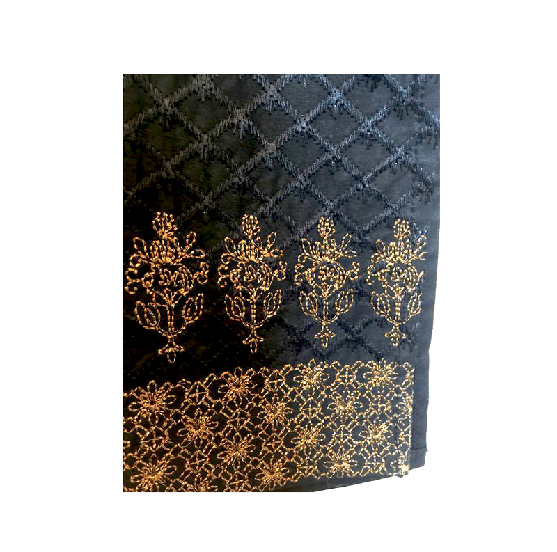 Black n Gold 3 Piece Embroidered Suit (M)