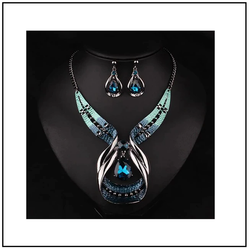 Blue Water Drop Necklace & Earring Set