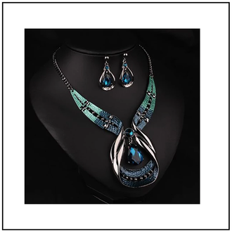 Blue Water Drop Necklace & Earring Set