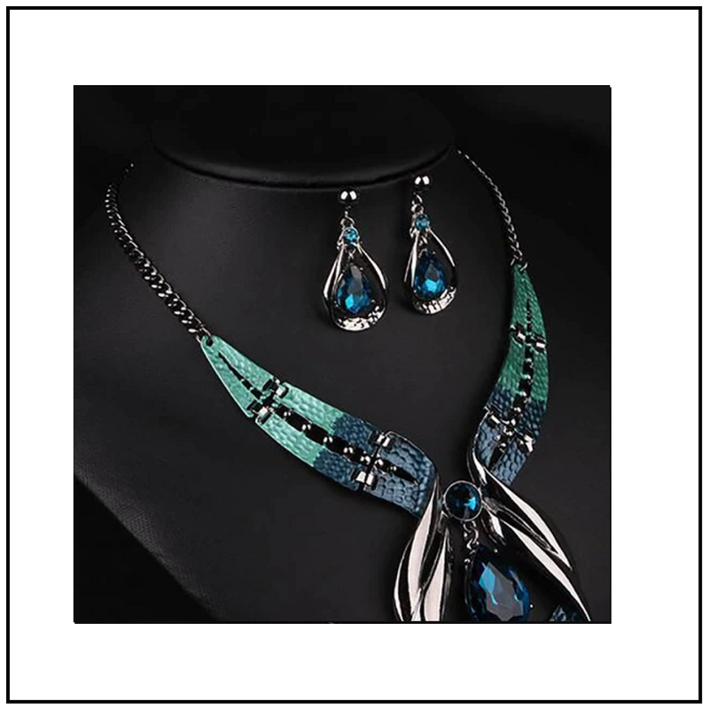 Blue Water Drop Necklace & Earring Set