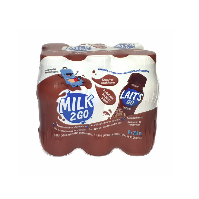 ⭐Milk2Go Chocolate Partly Skimmed Milk 1% (6x200ml)