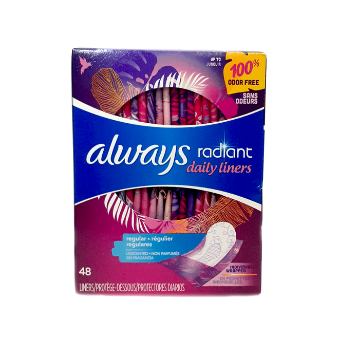 Always Radiant Daily Liners Regular Unscented (48 Count)