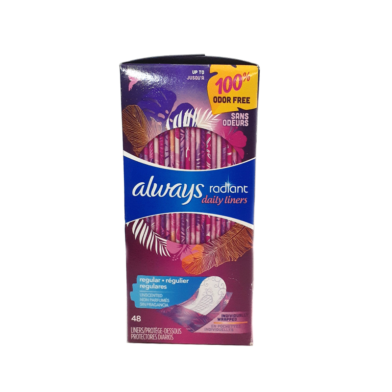 Always Radiant Daily Liners Regular Unscented (48 Count)