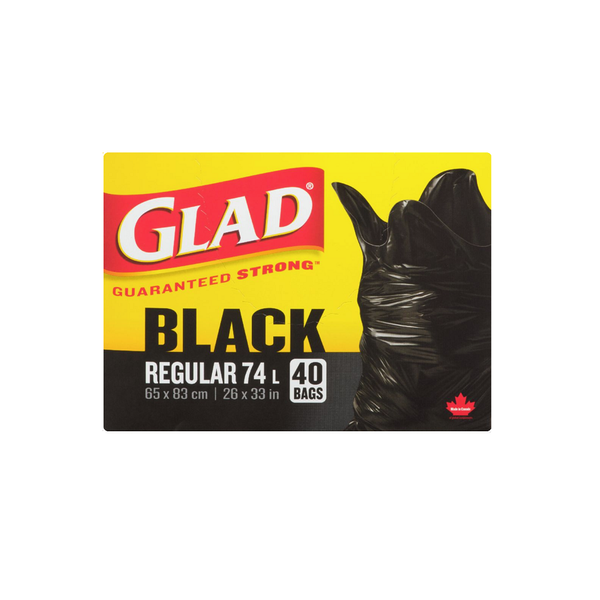 Glad Black Garbage Bags - Regular 74L (40 Bags)
