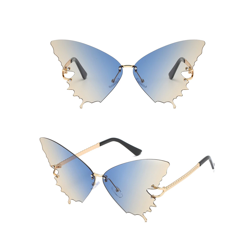 Butterfly Rimless Sunglasses Blue Brown