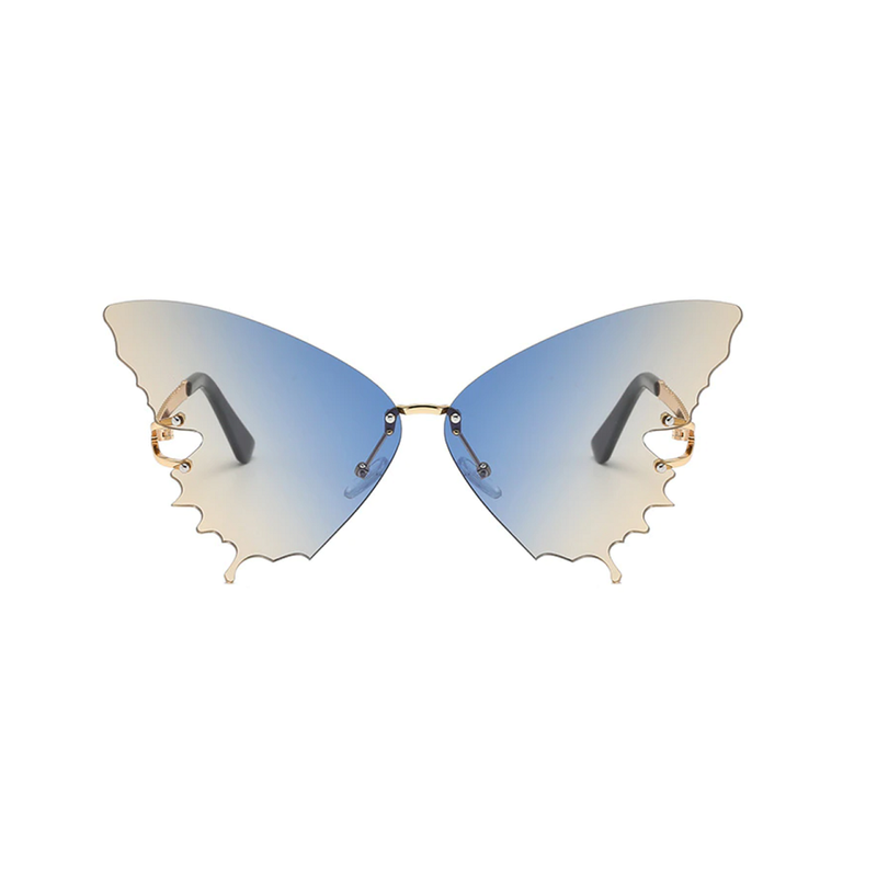 Butterfly Rimless Sunglasses Blue Brown