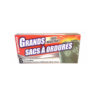 Essentials Large Heavy Duty Trash Bags, 30 Gallons (Pack of 6 Bags)