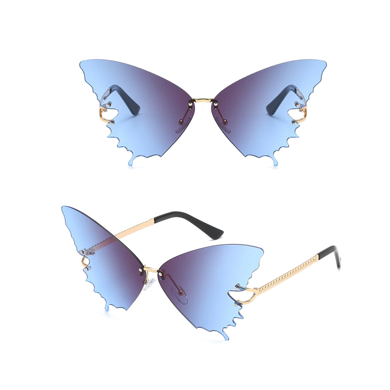 Butterfly Rimless Sunglasses Grey Blue