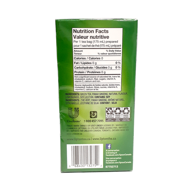 Lipton Green Tea, Lemon & Ginseng (72 Tea Bags)