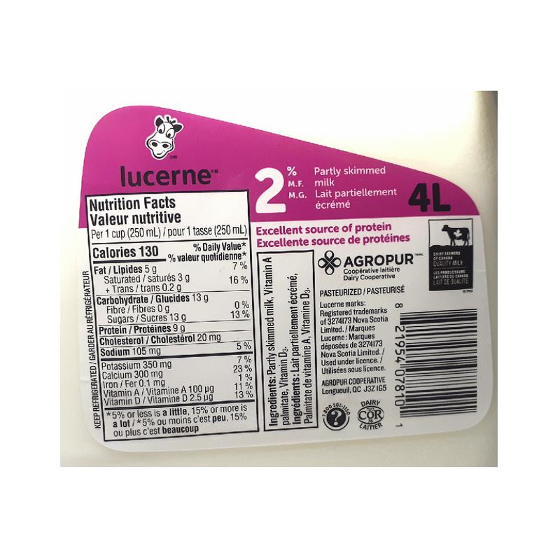 Lucerne 2% Partly Skimmed Milk (4L)