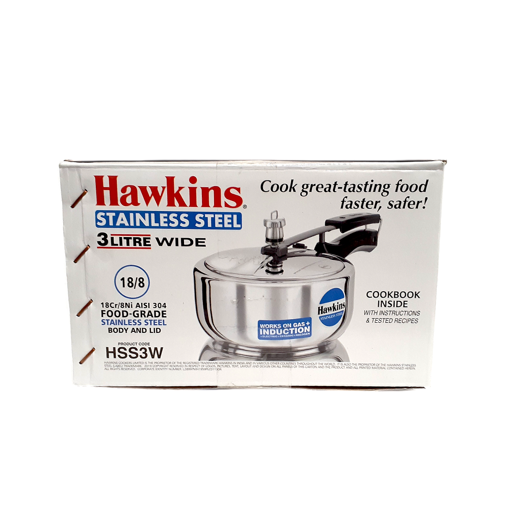 Hawkins B60 Stainless Steel Pressure Cooker 3 Litre Wide