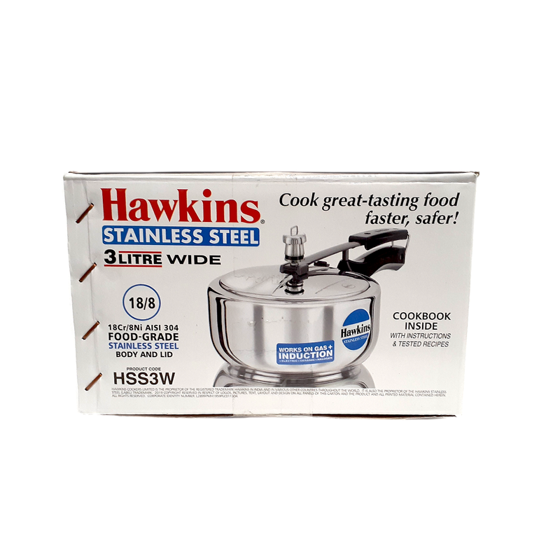 Hawkins B60 Stainless Steel Pressure Cooker 3 Litre Wide