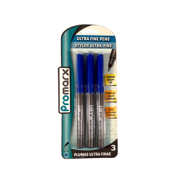Promarx Ultra Fine Pens 0.5mm Blue (Pack of 3)