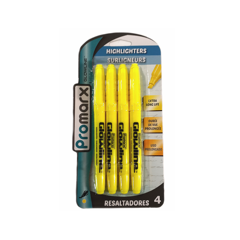 Promarx Glowline Highlighter, Yellow (Pack of 4)